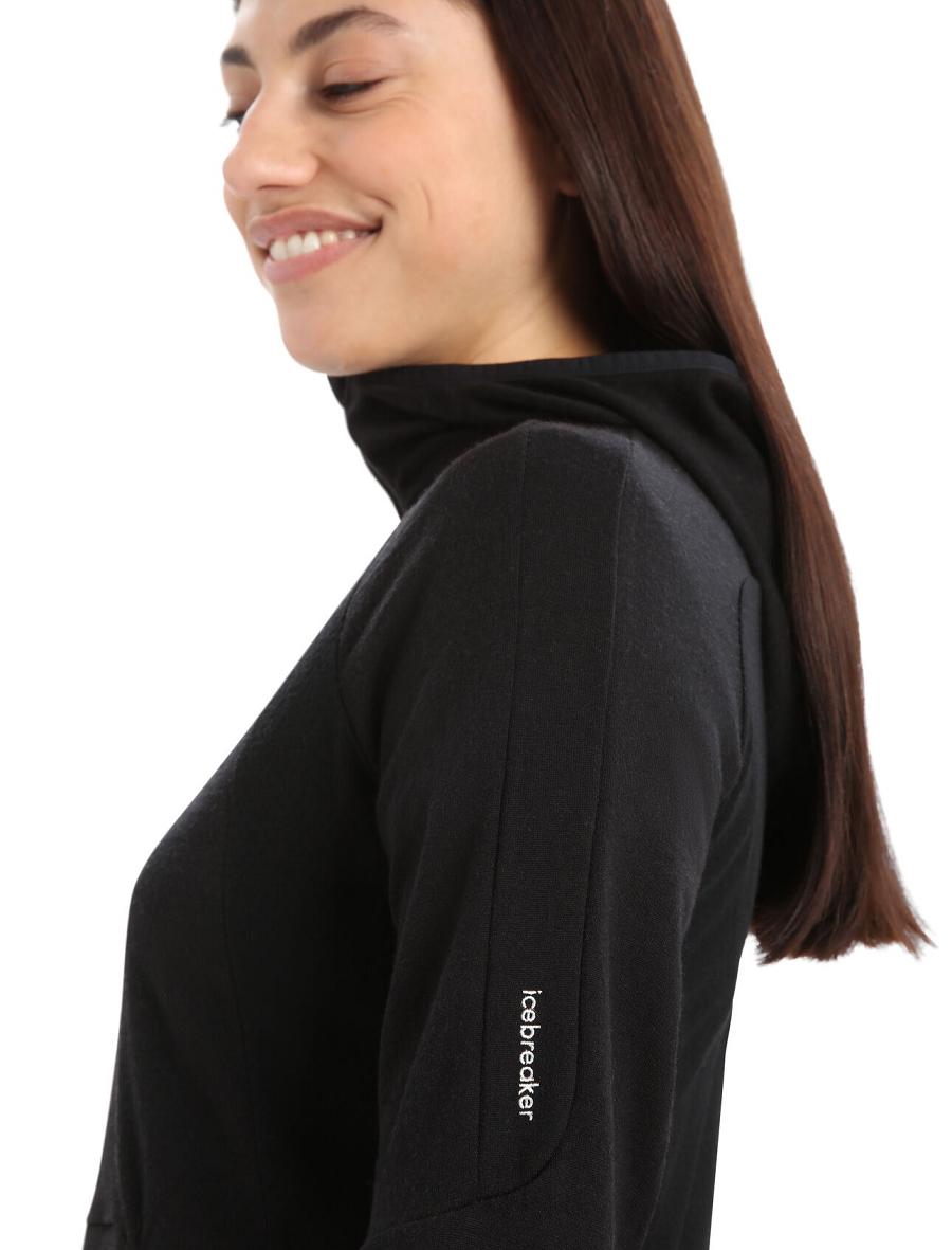 Sweat À Capuche Icebreaker ZoneKnit™ Merino Long Sleeve Zip Femme Noir | FR 1674YXFU